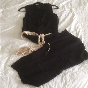 Black Jumpsuit with Woven Belt